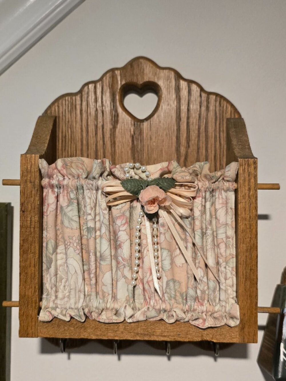 Vintage 1980s Cottagecore Wooden Mail Organizer & Key Holder Wall Rack
